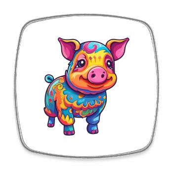Pig Colorful Watercolor Cartoon Kawaii Animal - Square fridge magnet - white - Front