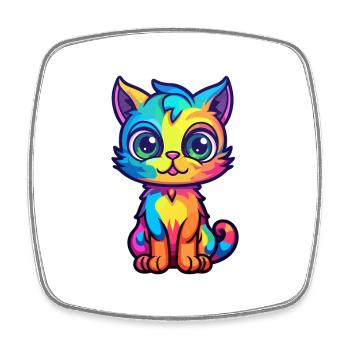 Katze buntes Aquarell Cartoon Kawaii Tier - Viereckiger Kühlschrankmagnet - Weiß - Vorne