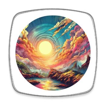 Paysage Coloré Coucher De Soleil Rêve Bande Dessinée - Magnet carré - blanc - Devant
