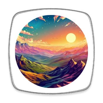 Landschaft farbenfroh episch Sonnenuntergang Comic - Viereckiger Kühlschrankmagnet - Weiß - Vorne
