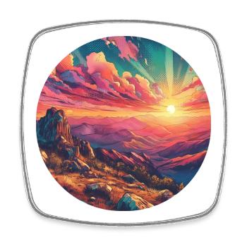 Landscape Colorful Sunset Mountains Comic - Square fridge magnet - white - Front