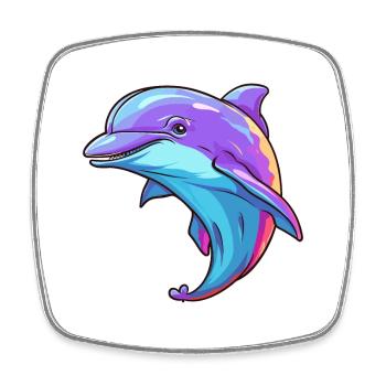 Dolphin Colorful Watercolor Cartoon Kawaii Animal - Square fridge magnet - white - Front