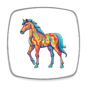 Pferd buntes Aquarell Karikatur Kawaii Tier - Viereckiger Kühlschrankmagnet - Weiß - Vorne