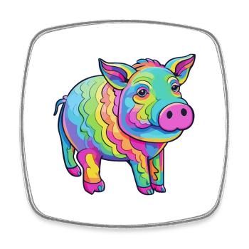 Pig Colorful Watercolor Cartoon Kawaii Animal - Square fridge magnet - white - Front