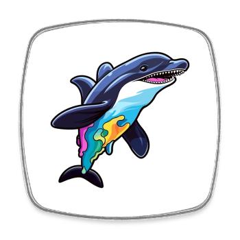 Orca Colorful Watercolor Cartoon Kawaii Animal - Square fridge magnet - white - Front