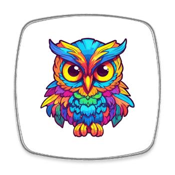 Owl Colorful Watercolor Cartoon Kawaii Animal - Square fridge magnet - white - Front