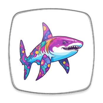 Shark Colorful Watercolor Cartoon Kawaii Animal - Square fridge magnet - white - Front