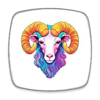 Ram Colorful Watercolor Cartoon Kawaii Animal - Square fridge magnet - white - Front
