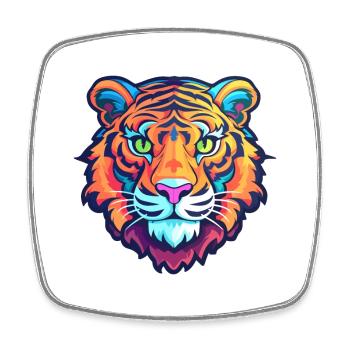 Tiger Colorful Watercolor Cartoon Kawaii Animal - Square fridge magnet - white - Front
