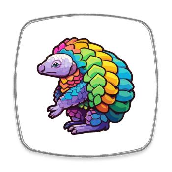 Pangolin Colorful Watercolor Cartoon Kawaii Animal - Square fridge magnet - white - Front