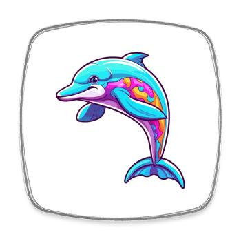 Dolphin Colorful Watercolor Cartoon Kawaii Animal - Square fridge magnet - white - Front