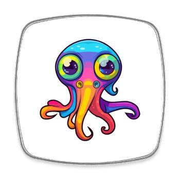 Squid Colorful Watercolor Cartoon Kawaii Animal - Square fridge magnet - white - Front