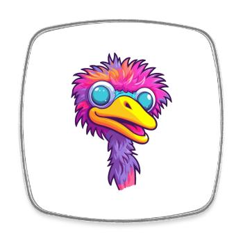Ostrich Colorful Watercolor Cartoon Kawaii Animal - Square fridge magnet - white - Front