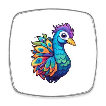 Pfau buntes Aquarell Cartoon Kawaii Tier - Viereckiger Kühlschrankmagnet - Weiß - Vorne