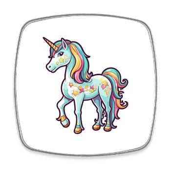 Unicorn Colorful Watercolor Cartoon Kawaii Animal - Square fridge magnet - white - Front