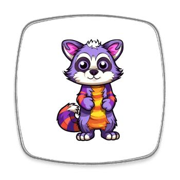 Raccoon Colorful Watercolor Cartoon Kawaii Animal - Square fridge magnet - white - Front