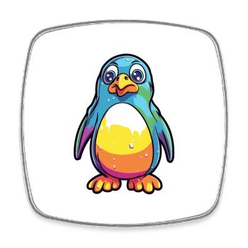 Penguin Colorful Watercolor Cartoon Kawaii Animal - Square fridge magnet - white - Front
