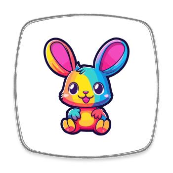 Rabbit Colorful Watercolor Cartoon Kawaii Animal - Square fridge magnet - white - Front