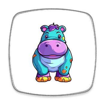 Hippo Colorful Watercolor Cartoon Kawaii Animal - Square fridge magnet - white - Front