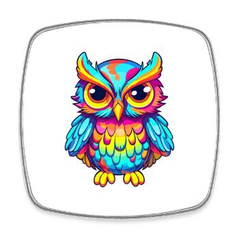 Owl Colorful Watercolor Cartoon Kawaii Animal - Square fridge magnet - white - Front
