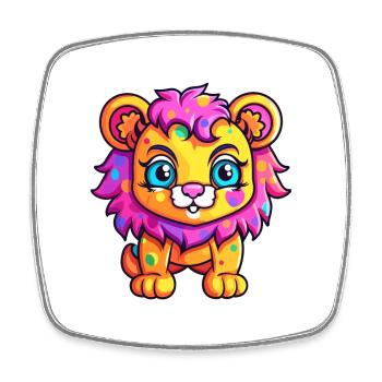 Lion Aquarelle Colorée Dessin Animé Kawaii Animal - Magnet carré - blanc - Devant