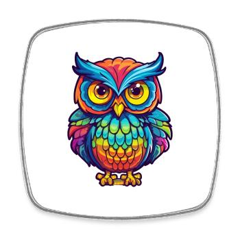 Owl Colorful Watercolor Cartoon Kawaii Animal - Square fridge magnet - white - Front
