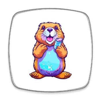 Biber buntes Aquarell Cartoon Kawaii Tier - Viereckiger Kühlschrankmagnet - Weiß - Vorne