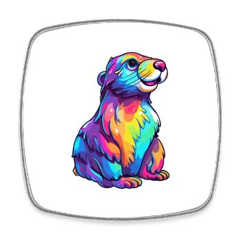 Otter Colorful Watercolor Cartoon Kawaii Animal - Square fridge magnet - white - Front