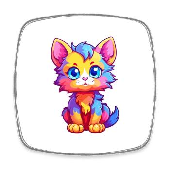 Kitten Colorful Watercolor Cartoon Kawaii Animal - Square fridge magnet - white - Front