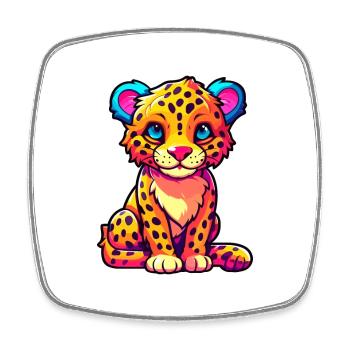 Leopard Colorful Watercolor Cartoon Kawaii Animal - Square fridge magnet - white - Front
