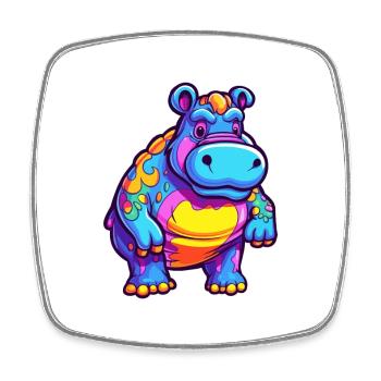 Hippo Colorful Watercolor Cartoon Kawaii Animal - Square fridge magnet - white - Front