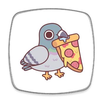 Pigeon mignon avec tranche de pizza au pepperoni - Magnet carré - blanc - Devant