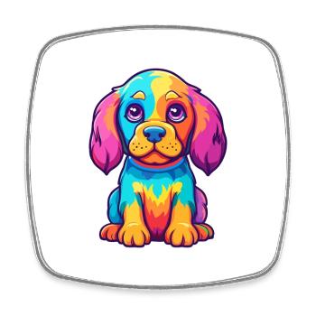 Chien Aquarelle Colorée Dessin Animé Kawaii Animal - Magnet carré - blanc - Devant