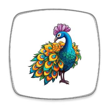 Pfau buntes Aquarell Cartoon Kawaii Tier - Viereckiger Kühlschrankmagnet - Weiß - Vorne