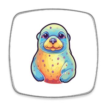 Seal Colorful Watercolor Cartoon Kawaii Animal - Square fridge magnet - white - Front