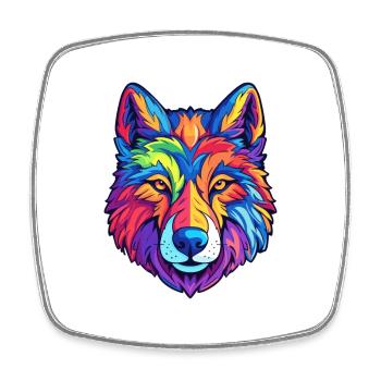 Wolf Colorful Watercolor Cartoon Kawaii Animal - Square fridge magnet - white - Front