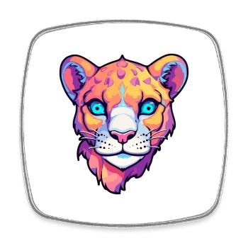 Cougar Aquarelle Colorée Dessin Animé Kawaii Animal - Magnet carré - blanc - Devant