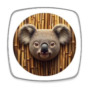 Koala head in front of bamboo wall - Square fridge magnet - white - Front