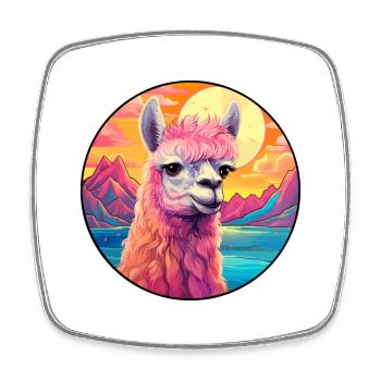 Alpaca Colorful Watercolor Cartoon Kawaii Animal - Square fridge magnet - white - Front