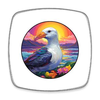 Albatross Colorful Watercolor Cartoon Kawaii Pet - Square fridge magnet - white - Front