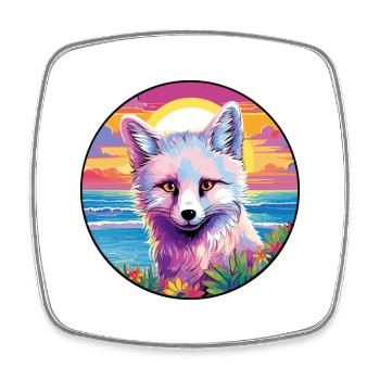 Polarfuchs Bunte Aquarell-Karikatur Kawaii Haustier - Viereckiger Kühlschrankmagnet - Weiß - Vorne