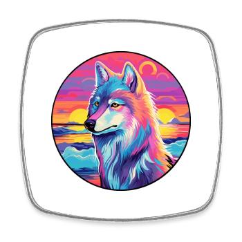 Arctic Wolf Colorful Watercolor Cartoon Kawaii Pet - Square fridge magnet - white - Front