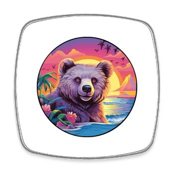 Bear Colorful Watercolor Cartoon Kawaii Animal - Square fridge magnet - white - Front