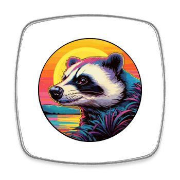 Blaireau Aquarelle Colorée Dessin Animé Kawaii Animal - Magnet carré - blanc - Devant