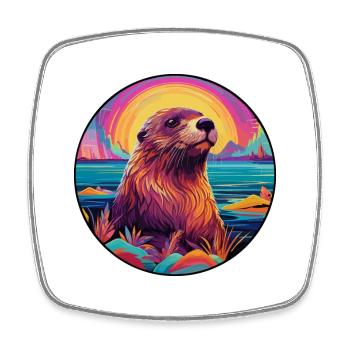 Biber buntes Aquarell Cartoon Kawaii Tier - Viereckiger Kühlschrankmagnet - Weiß - Vorne