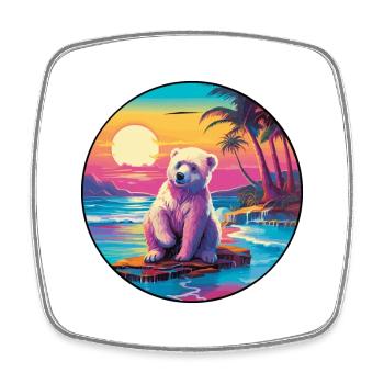 Bear Colorful Watercolor Cartoon Kawaii Animal - Square fridge magnet - white - Front