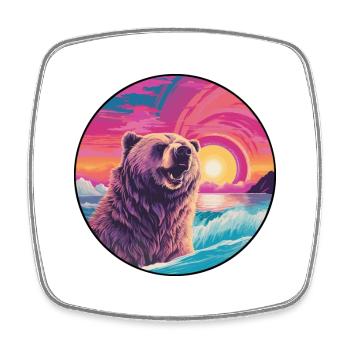 Bear Colorful Watercolor Cartoon Kawaii Animal - Square fridge magnet - white - Front