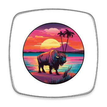 Bison Colorful Watercolor Cartoon Kawaii Animal - Square fridge magnet - white - Front