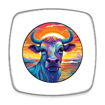Bull Colorful Watercolor Cartoon Kawaii Animal - Square fridge magnet - white - Front