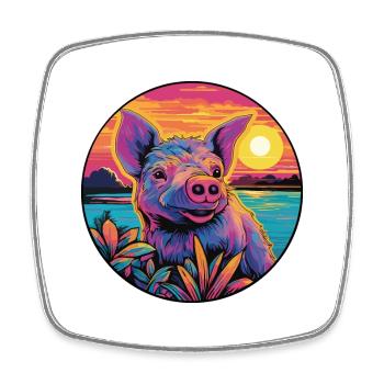 Boar Colorful Watercolor Cartoon Kawaii Animal - Square fridge magnet - white - Front